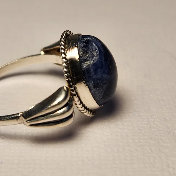 NIB Semi VTG 925 Lapiz Azuli Scroll Cocktail Ring Sz 7 - Picture 7 of 16